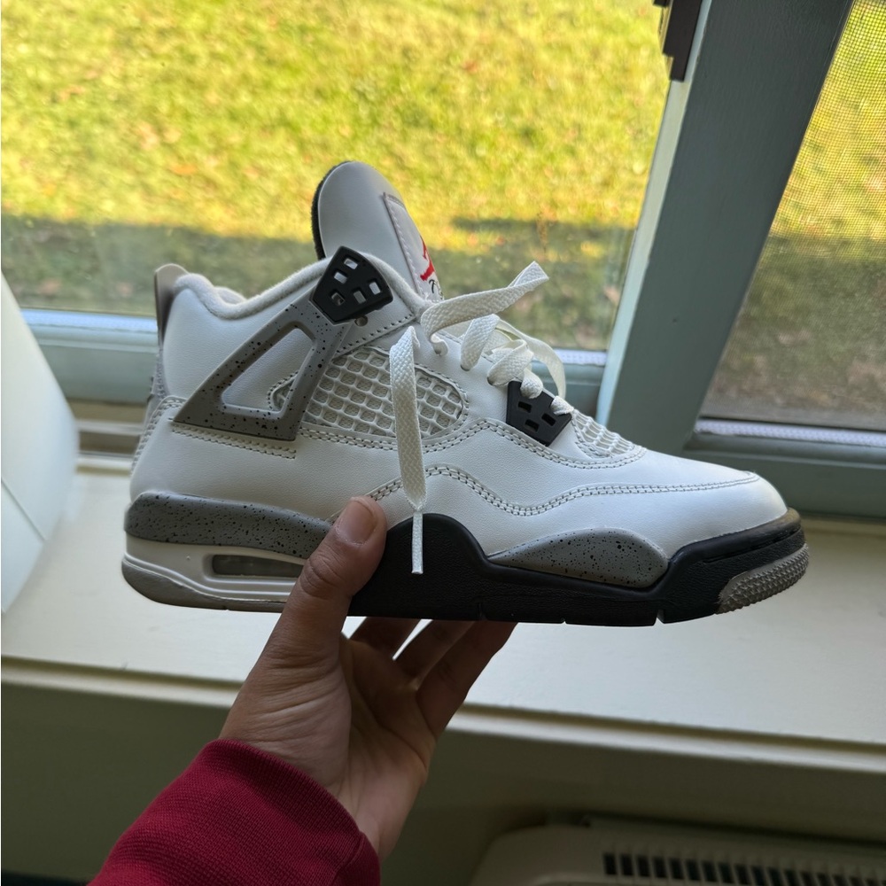 White and Grey Kids Athletic Sneakers with Red Accent